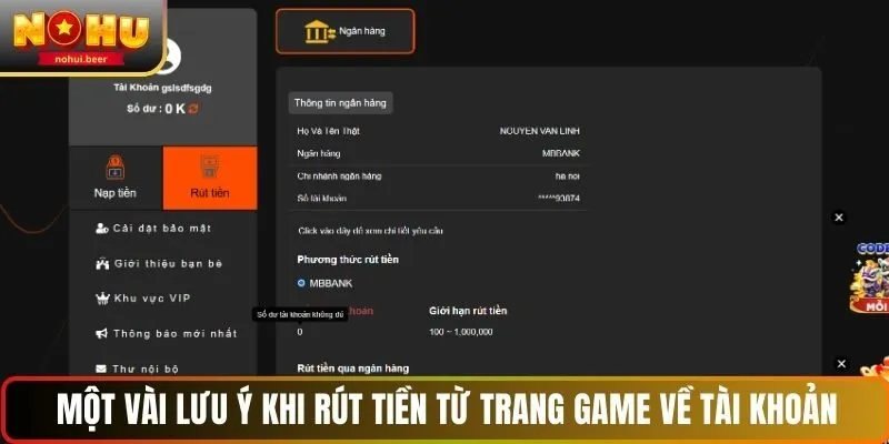 Một vài lưu ý khi rút tiền từ trang game về tài khoản
